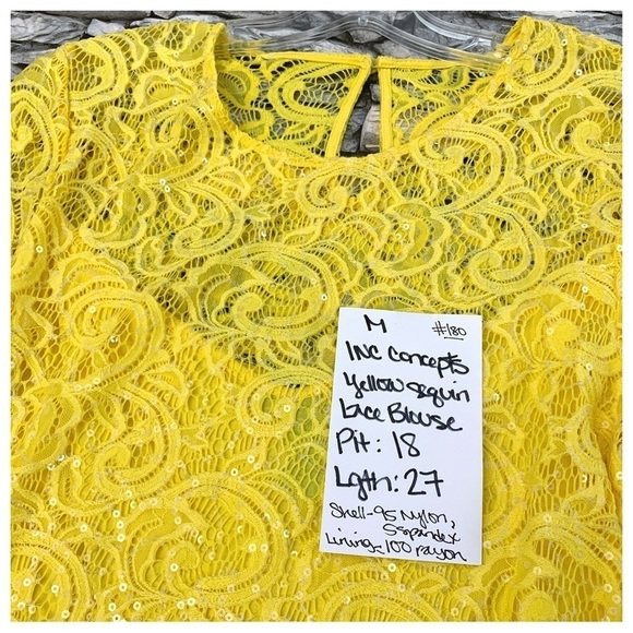 #180 INC International Concepts Yellow Blouse Sequins Embellished Shirt Medium - Picture 2 of 2